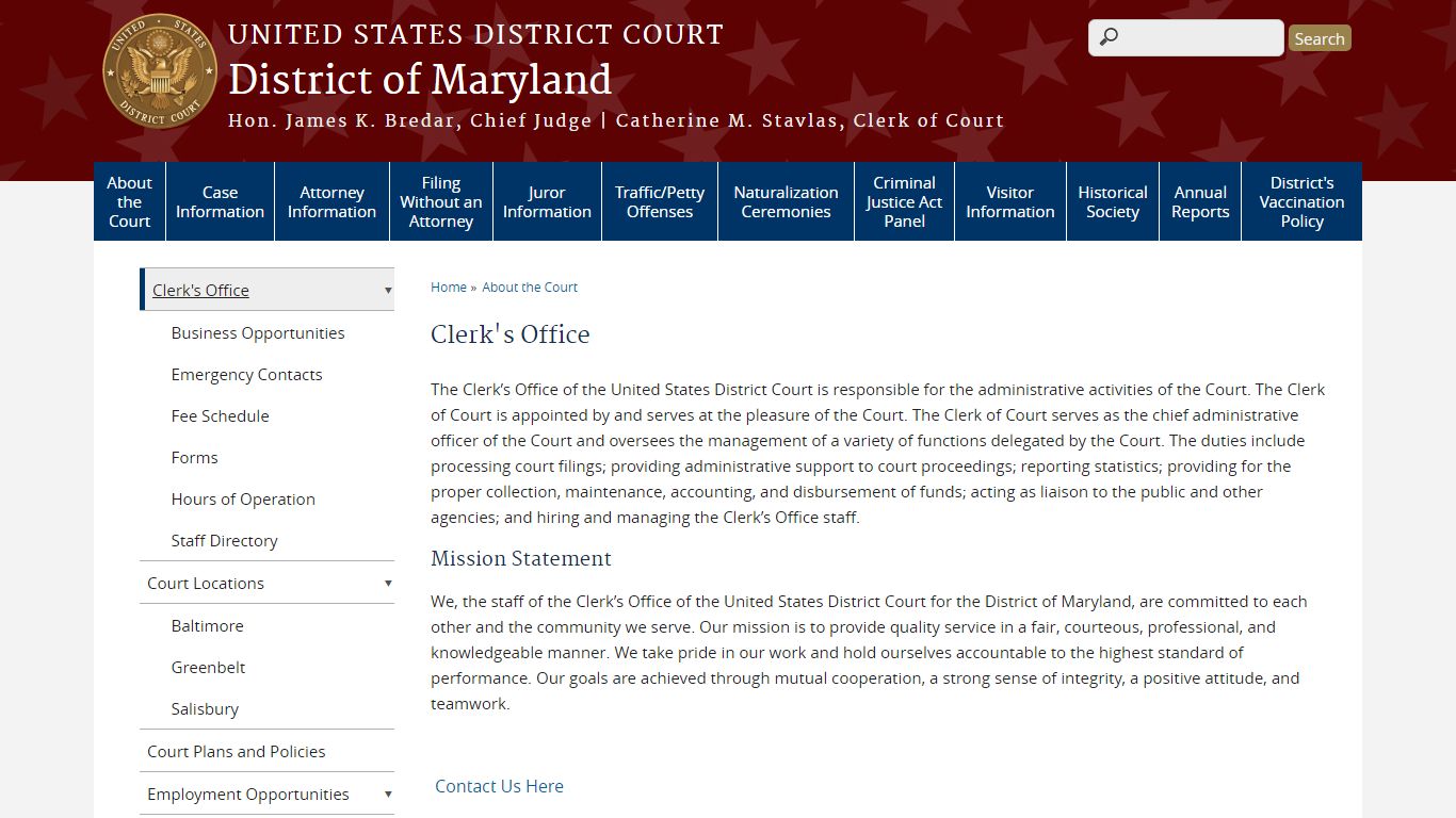 Clerk's Office | District of Maryland | United States District Court